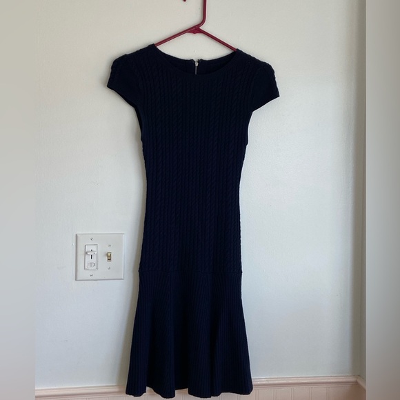 Alice + Olivia Blue Mini Cable Knit Wool Sweater Dress - Picture 3 of 8